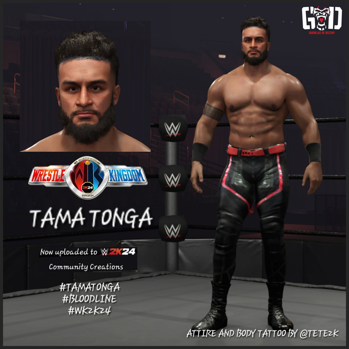 'Ain't nobody realer than Guerrilla'

The newest additions to my Wrestle Kingdom 2K24 project, members of the Bloodline, TAMA TONGA & TANGA LOA, are now available on #WWE2K24 Community Creations.

Discover them with tags:
#bloodline
#WK2K24

Attires and body texture by @Tete2k
