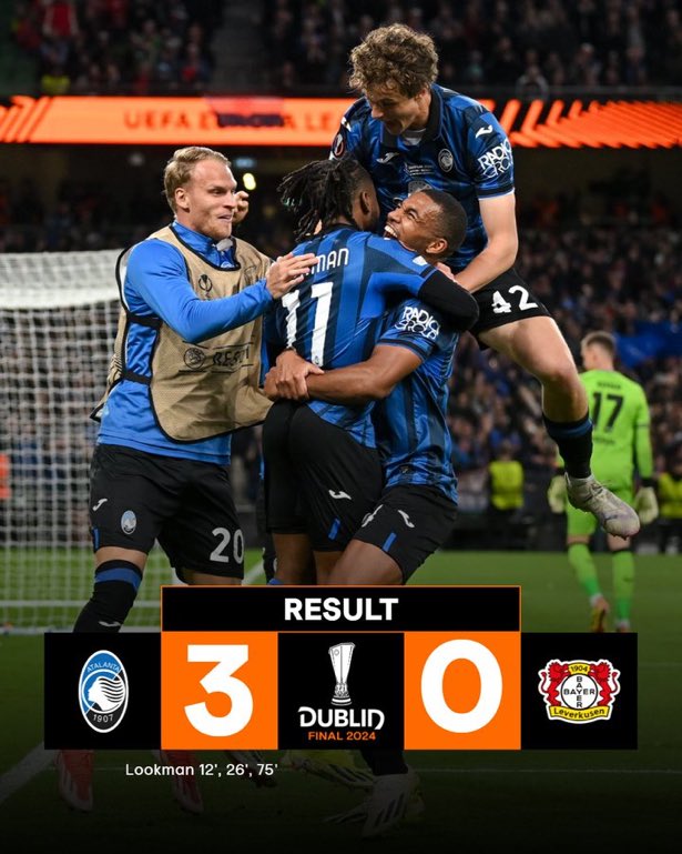 #SONDAKİKA 51 maçtır yenilmeyen Bayer leverkusen, Atalanta'ya 3-0 kaybetti. UEFA şampiyonu Atalanta oldu.