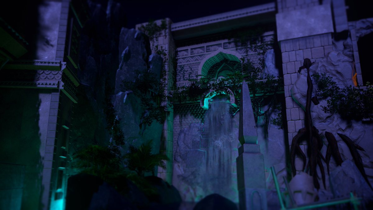 Wikz12's tweet image. More progess was done on stream today, in my dark ride build 'Temple Trials'. I'm slowly getting everything blended nicely together. I would say 2 months, and we will have another project finished! Here are a few shots! @PlanetCoaster  #templetrials #darkride