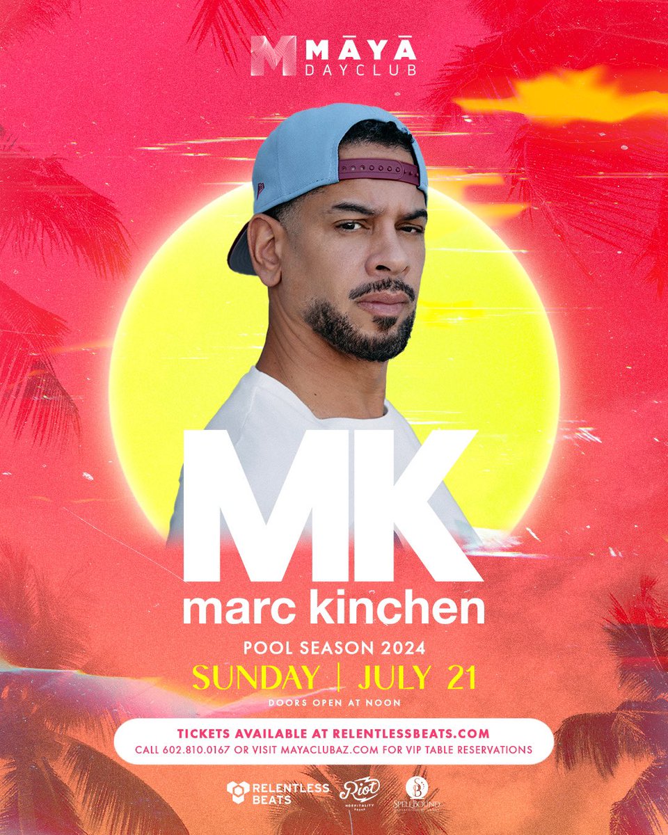 #JustAnnounced- The iconic @MarcKinchen is firing up the dance floor with his certified, party-starting tunes on 7.21 🪩🔥 Wanna win a ticket?!

1. RT
2. Tag 3 friends + comment ‘DANCE PARTY?’
3. Must follow @relentlessbeats & @MayaClubAZ