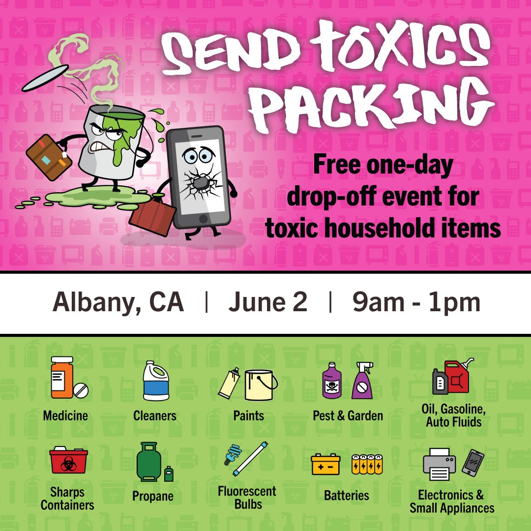 JUNE 2: The Household Hazardous Waste Program is sponsoring a free one-day event in Albany for residents of Alameda County. Space is limited, so please register early to guarantee that you get an appointment. REGISTER: ow.ly/PWg150RO7TM