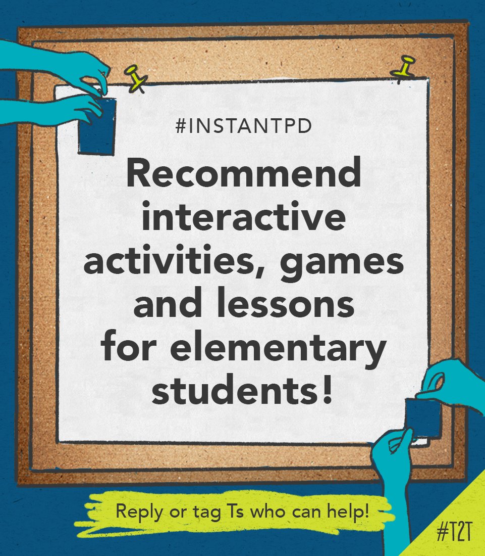 As the school year winds down, how are you getting Ss up and moving? 🏃 T @mrsturrill is looking for activities, games and lessons that keep Ss engaged during end-of-year learning. 🎲 Share your ideas below! ⬇️ #InstantPD #ElemChat #StudentEngagement #TeacherTwitter