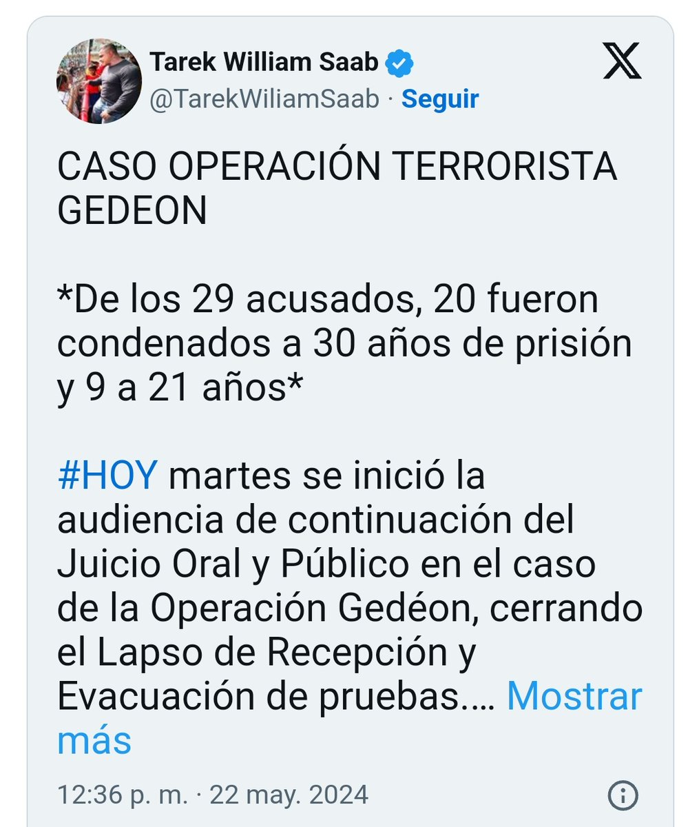 Veinte acusados en la Operación Gedeón (incursión armada con la intención de derrocar al pdte. Nicolás Maduro) han sido condenados a 30 años de prisión, mientras que otros 9 ciudadanos recibieron una sentencia de 21 años, informó el Fiscal Gral. 🇻🇪 Tarek William Saab. #Donnalisi