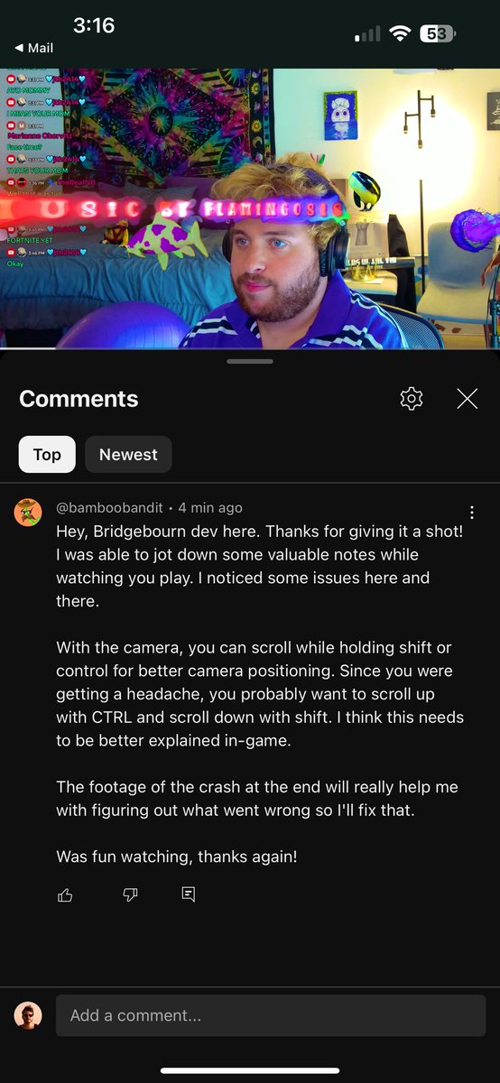 This was a really cool thing to happen in my streaming "career"

I tried a demo of an indie Steam game and the solo developer found the video, watched it, and used it as feedback! He also gave me tips on avoiding some of the problems I critiqued.

Go support  <a href="/BambooBanditSR/">BambooBandit-Wishlist Bridgebourn on Steam</a> 🙌