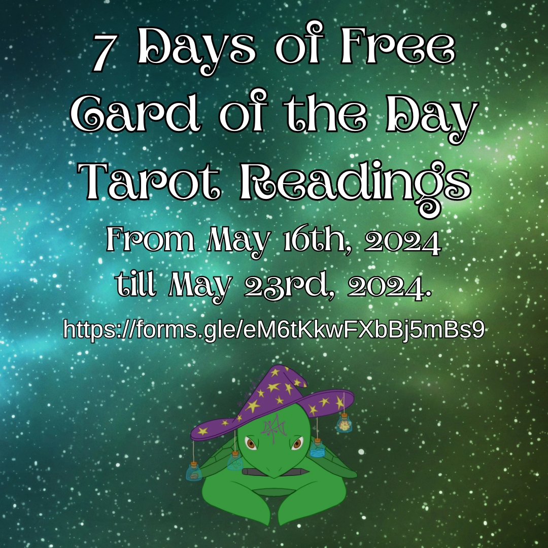 I'm taking a mental health day today from doing my personal tarot, but I'm still gonna promote my Kofi & my free Card of the Day Readings. The free readings end tomorrow (5/23/2024) at 11:59pm est! Share this post around for others to get a reading! ❤️ ko-fi.com/witchy_turtle