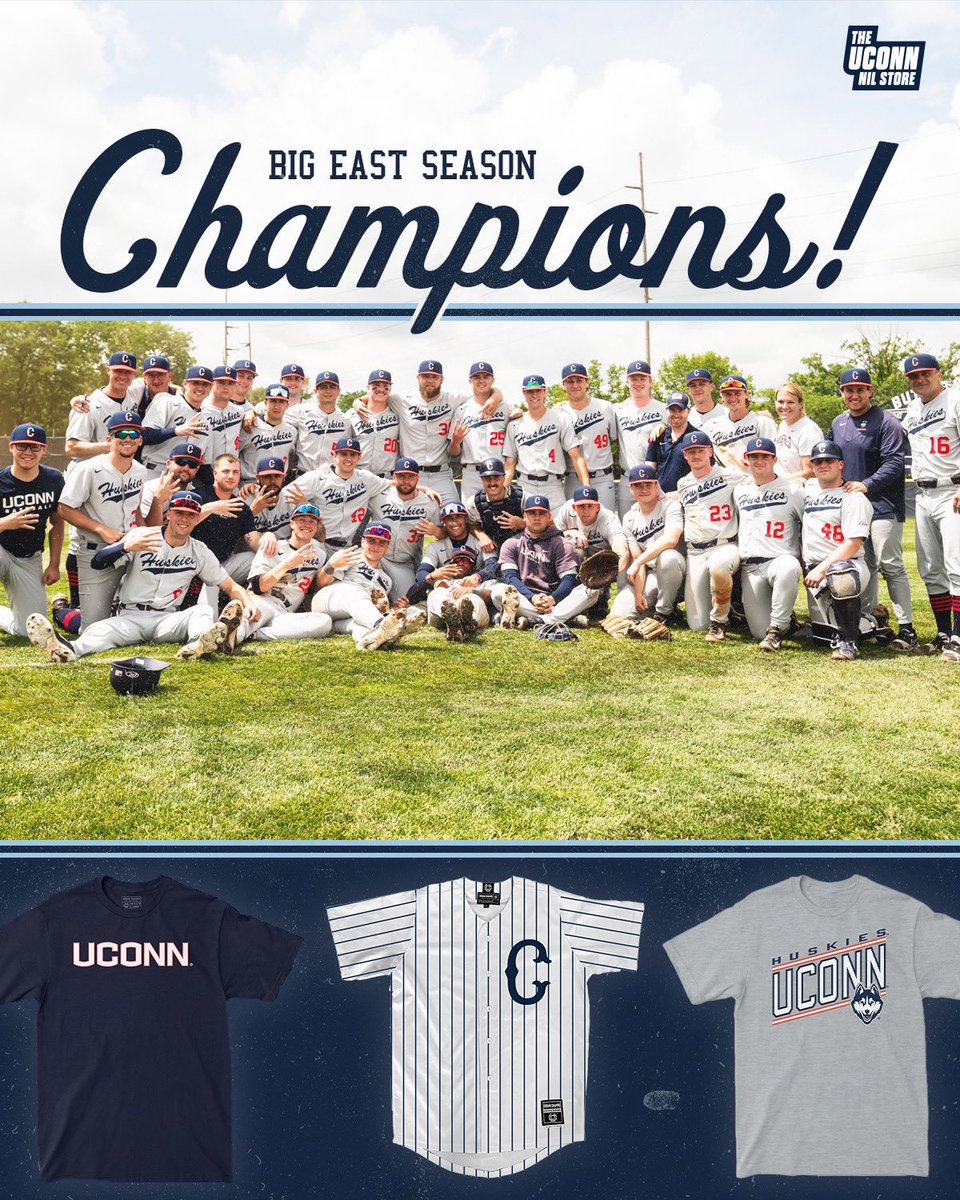 I don’t know if you have heard or not, but UConn Baseball are the Big East Regular Season Champs‼️🥳 Directly support them off the field by checking out their individual locker rooms: uconn.nil.store/collections/ba… #uconn #uconnbsb