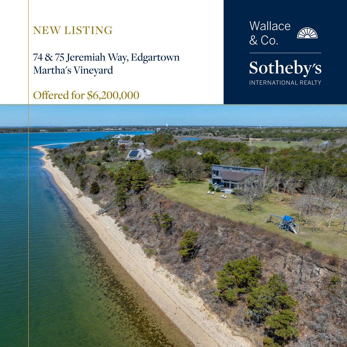WallaceCoSIR's tweet photo. New Listing

74 &amp; 75 Jeremiah Way, Edgartown
Located on Chappaquiddick Island off of Martha's Vineyard
Offered for $6,200,000
4 Bed | 3 Bath | 4.40 Acres

Call or email us for more information
508.627.3313
info@wallacemv.com https://t.co/dpfnMdHWyP