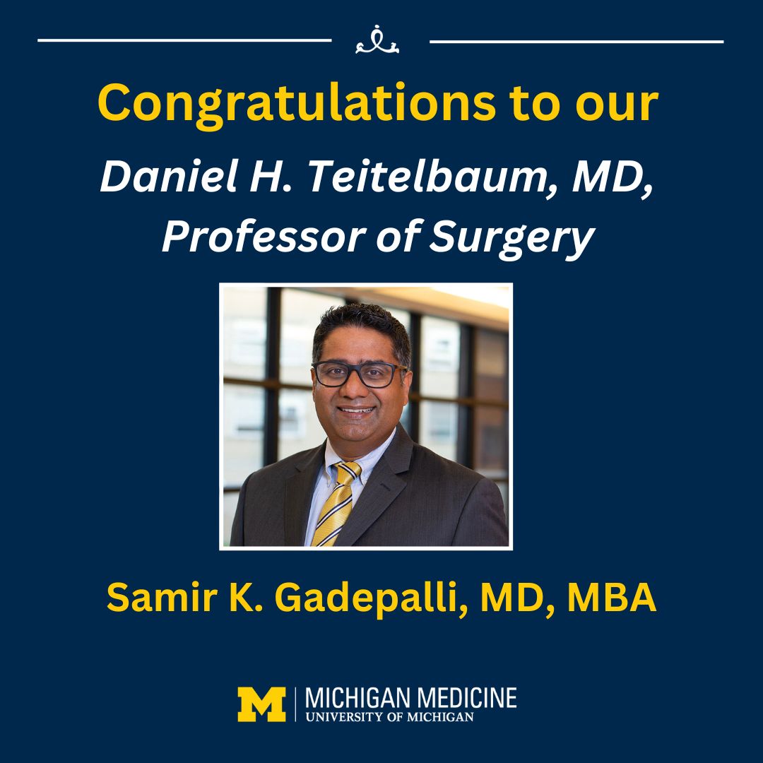 We’re pleased to announce that Samir K. Gadepalli, M.D., is our new Daniel H. Teitelbaum, M.D., Professor of Surgery. Congratulations!