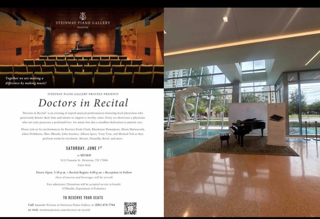 The Steinway Piano Gallery is set to host an evening of music with its upcoming event, “Doctors in Recital,” where physicians from #McGovernMedSchool will join other area physicians who are trading stethoscopes for sheet music in support of a noble cause.

med.uth.edu/blog/2024/05/2…