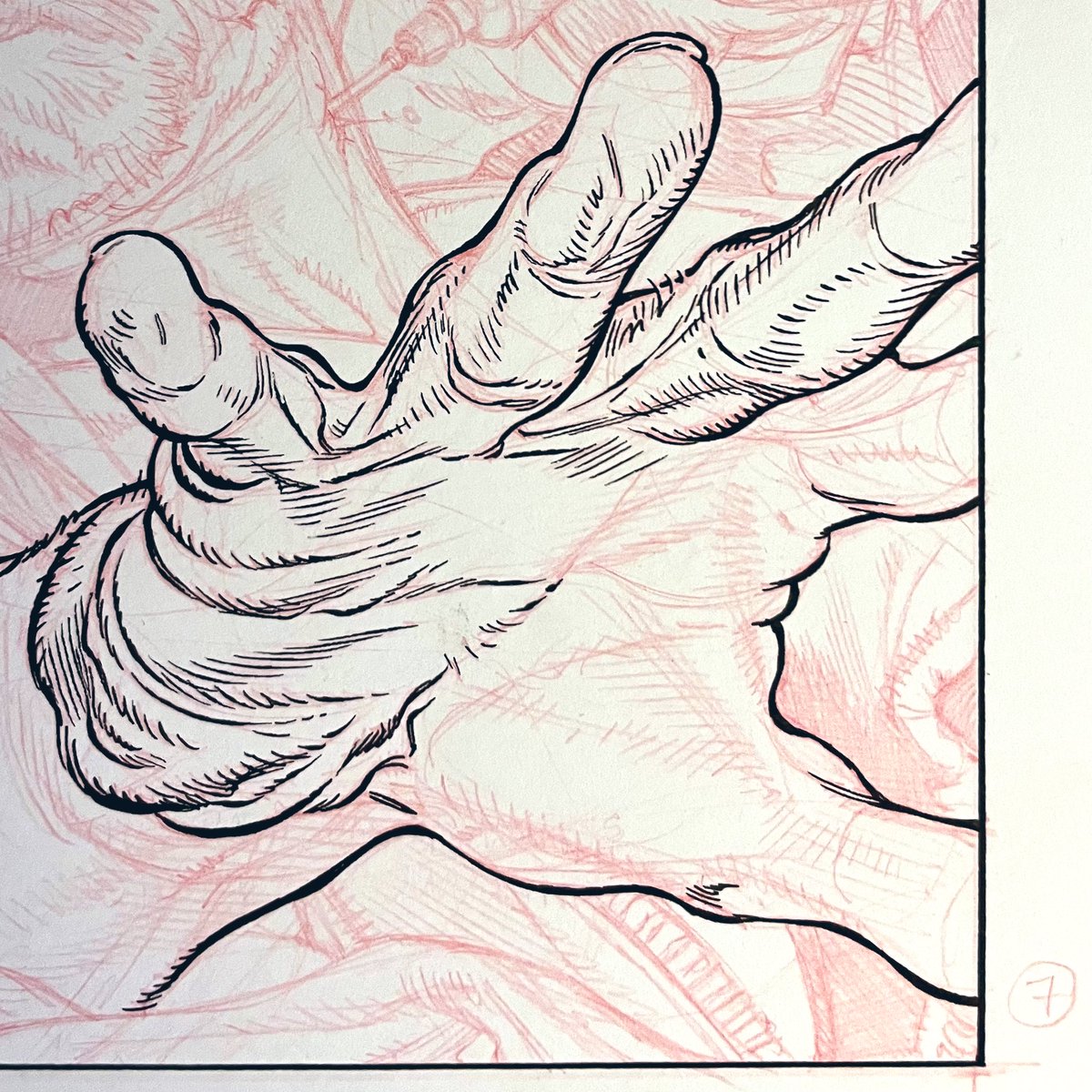 stretched hand partial inks detail #makingcomics #SecretProject1 #process