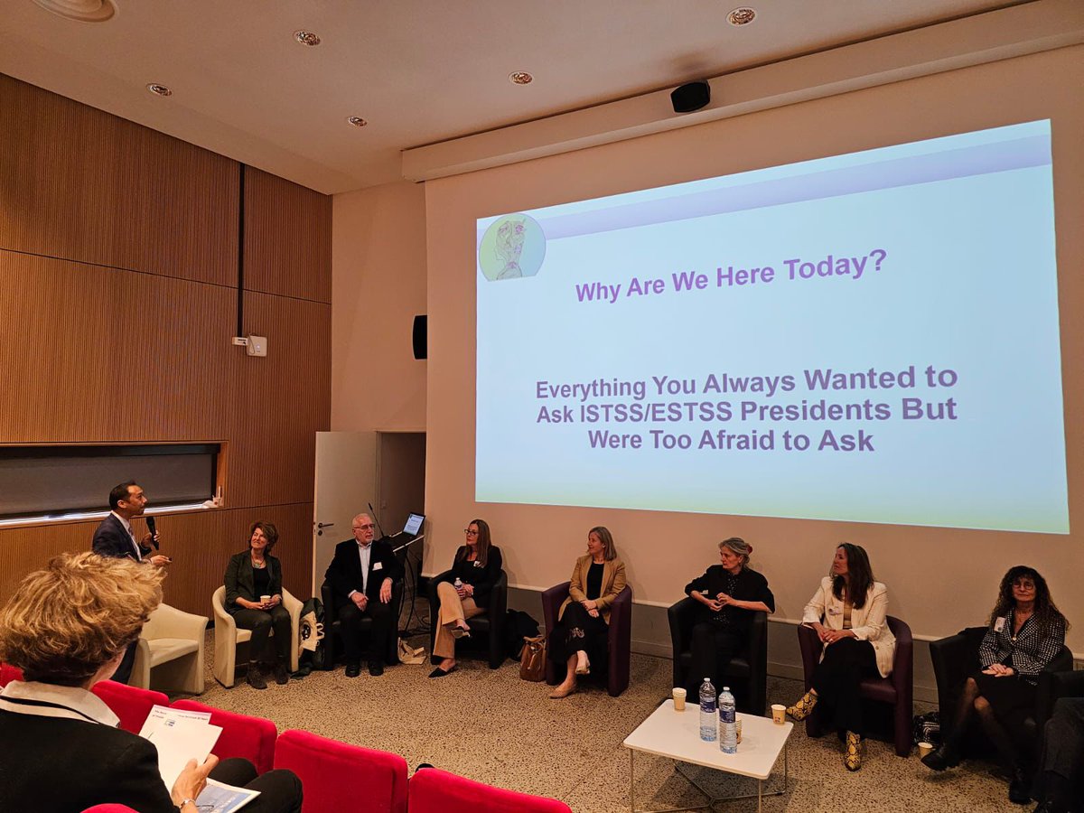 ESTSSnews's tweet photo. Tonight professor Eric Bui, past president of ISTSS, kicked off the international conference in Caen with a thought provoking and entertaining panel session of 11 current and past presidents of ESTSS and ISTSS, “Everything you wanted to ask but were afraid to”. https://t.co/e7L2My2Sp9