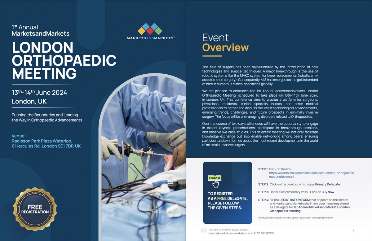 Kishan Gokaraju (@kishangokaraju) on Twitter photo Attention #ortho regs theatre & clinic staff #therapists & #medstudents - hosting a FREE 2day F2F meeting teaching all subspecialties from outstanding faculty on 13-14th June. See you there! <a href="/BritOrthopaedic/">BOA</a> <a href="/bota_uk/">BOTA</a> <a href="/BOMSA_UK/">British Orthopaedic Medical Students Association</a> <a href="/bessconference/">British Elbow & Shoulder Society</a> #orthotwitter
events.marketsandmarkets.com/london-orthopa… Attention #ortho regs theatre & clinic staff #therapists & #medstudents - hosting a FREE 2day F2F meeting teaching all subspecialties from outstanding faculty on 13-14th June. See you there! <a href="/BritOrthopaedic/">BOA</a> <a href="/bota_uk/">BOTA</a> <a href="/BOMSA_UK/">British Orthopaedic Medical Students Association</a> <a href="/bessconference/">British Elbow & Shoulder Society</a> #orthotwitter
events.marketsandmarkets.com/london-orthopa…