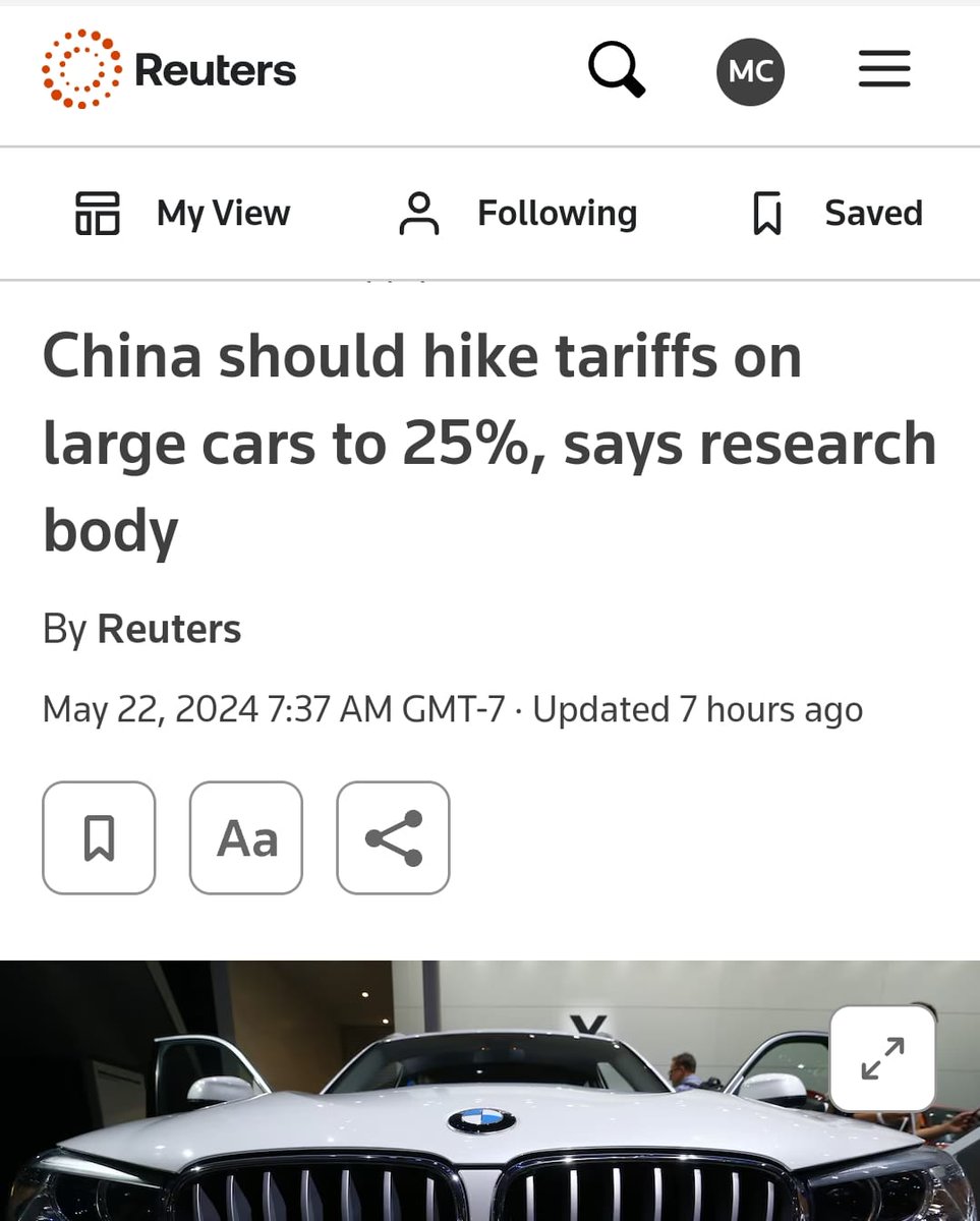 De librito.

Tras el aumento de las tarifas a la importación de autos chinos al 100%, China prepara represalias (más modestas).

Favorece dinámicas de relocalización versus globalización.