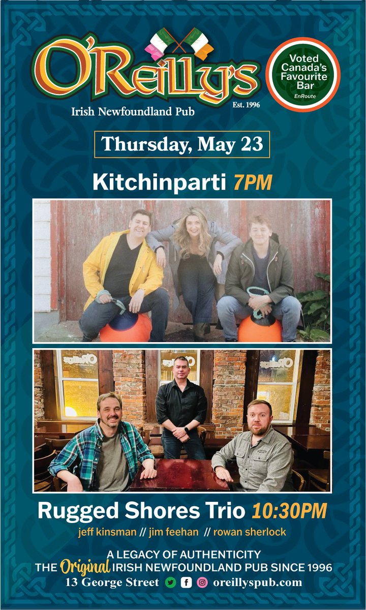 🍀Thursday Night at O'Reilly's🍀 Plan your Thursday early! Come early, have a meal and enjoy the music! #Thursday #lineup #welcometotheexperience #theoriginalirishnewfoundlandpub #georgestreet #downtownstjohns