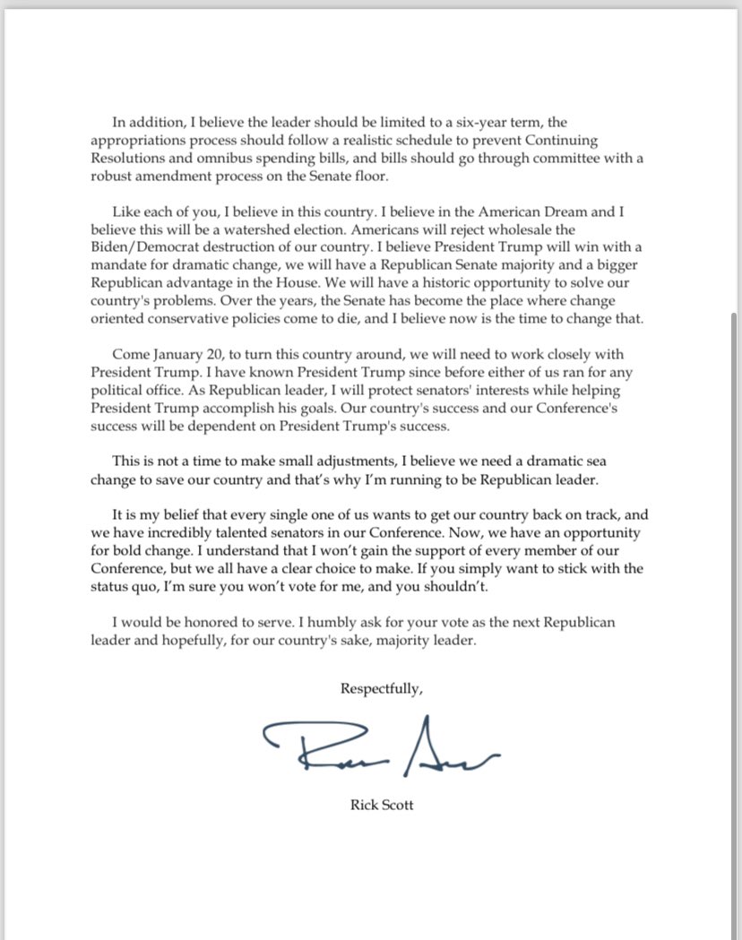 It’s official: Sen. Rick Scott announces bid for Senate GOP in a dear colleague letter.