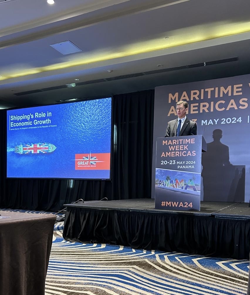 Pleased to speak at the Maritime Week Americas Conference on the role of shipping in the global economy. Its future is exciting. With the industry accounting for ~3% of global greenhouse gas emissions, it needs to transition to cleaner fuels. 🇬🇧 is helping to make this possible.