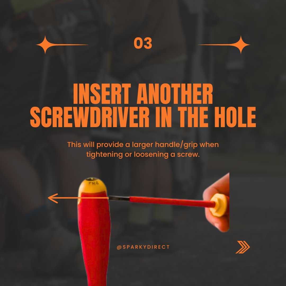 Sparkydirect's tweet image. This must-try hack could be the answer to your everyday screwdriver struggles. Did you already know this hack? - let us know in the comment section! 👌✨
.
.
.
#sparkydirect #Tools #electricalwholesale #tool #hack #lifehack #tip #trick #screw #screwdriver #driver