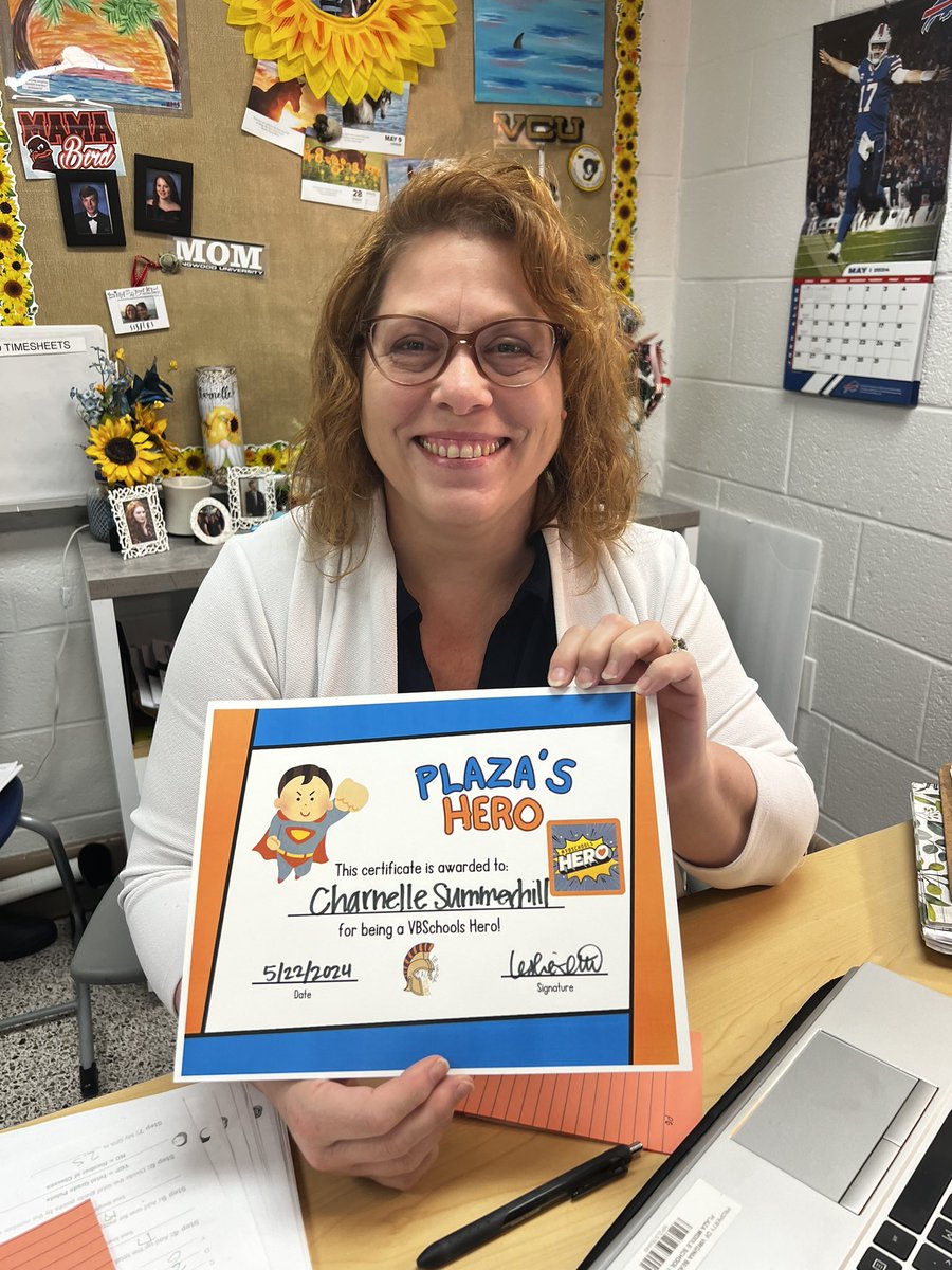 Our incredible AVID teacher. @CMSummerhill, was recognized as a hero 🦸‍♀️ today! A student nominated her for caring about her students as people in addition to helping them grow as scholars. Thank you, Mrs. Summerhill! 🧡💙