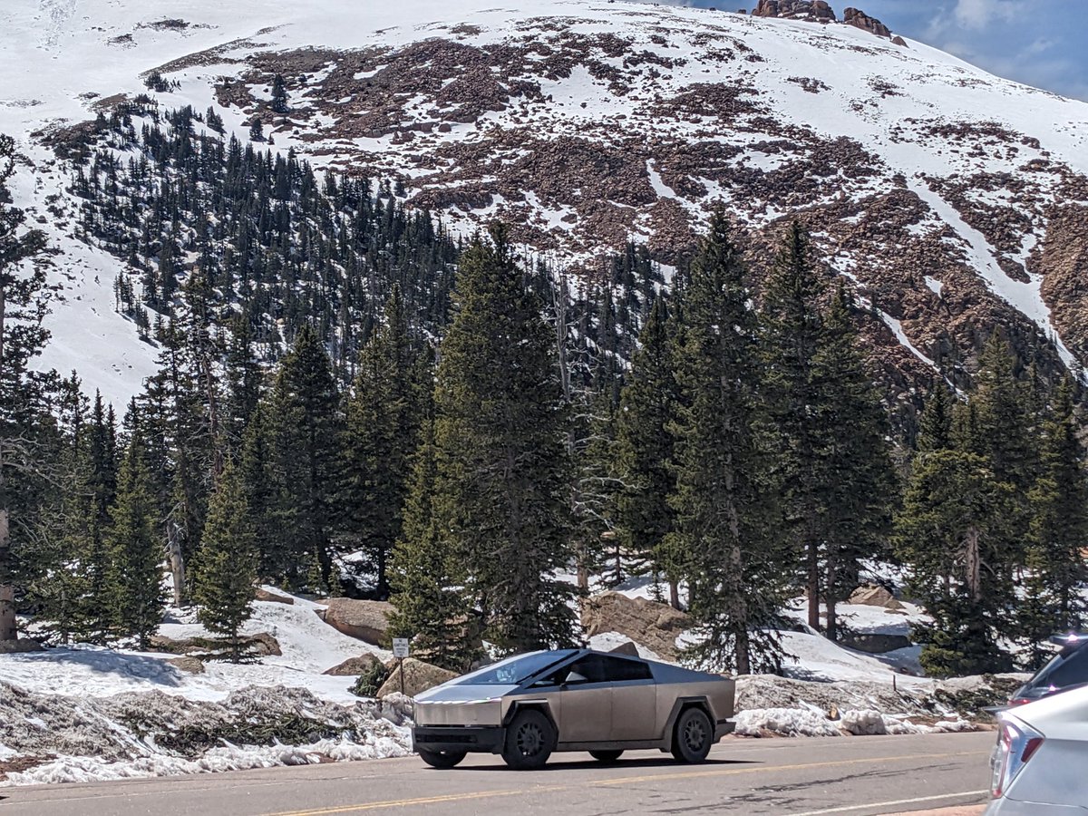 TimDettmann's tweet image. Cybertruck on Pikes Peak today. Half expected @itskyleconner to hop out.
