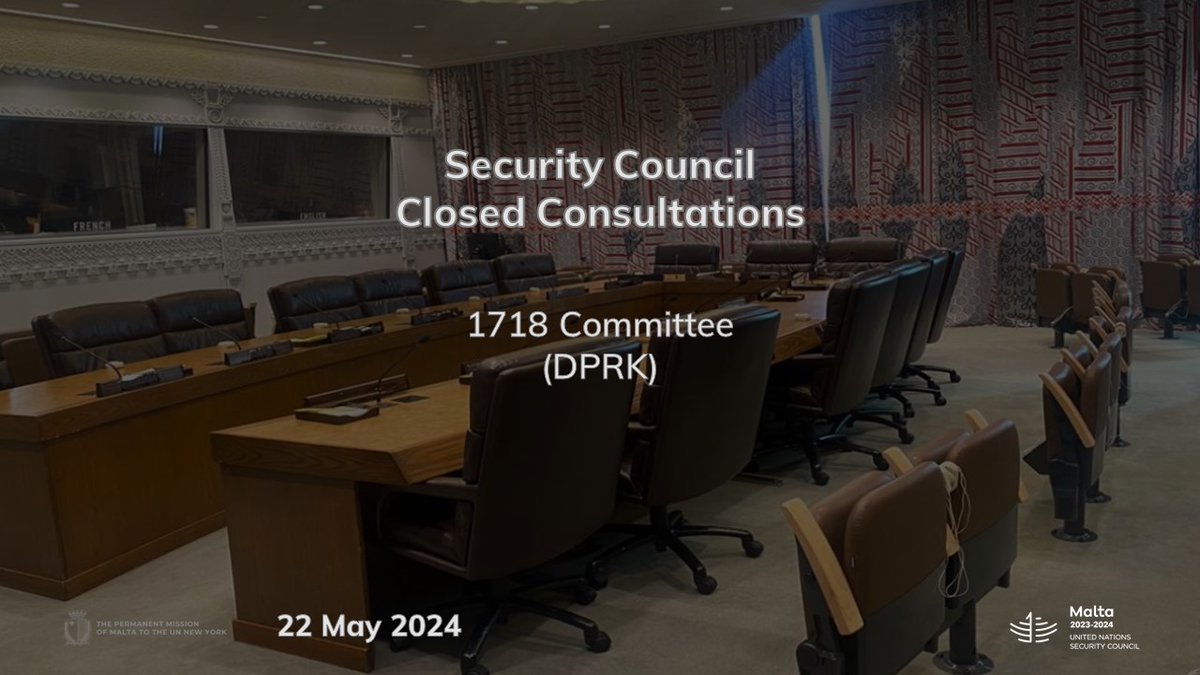 Today, the #UNSC held consultations on the 1718 Committee. Council members were briefed by the Chair, Ambassador Baeriswyl of Switzerland, on her 90-day report. @MaltaGov 🇲🇹 @UN