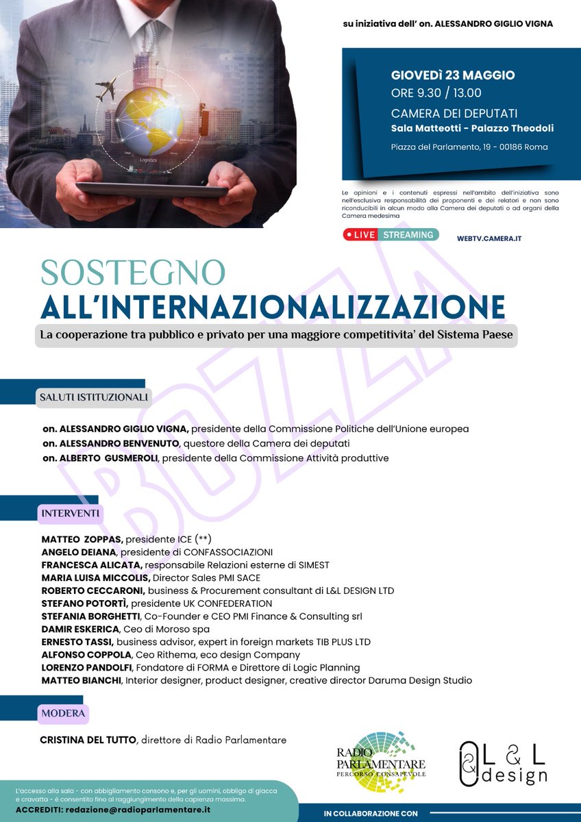 🇮🇹 #grazie a Cristina Del Tutto, #direttore di Radio Parlamentare, #domani sarò all'evento 'Sostegno all'Internazionalizzazione' alla Camera dei Deputati. Grandi #persone per #progettare il #futuro di questo #paese

#Confassociazioni #laretedellereti  #italia #Futuro