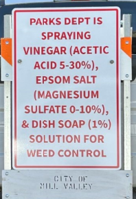MillValleyDPW's tweet photo. The Parks department will be utilizing vinegar based weed abatement solutions this season to determine what concentrations and conditions are most effective in preventing weed growth through mulched landscaping. Yesterday we sprayed medians along East Blithedale and Camino Alto. https://t.co/IXhDt0C8kJ