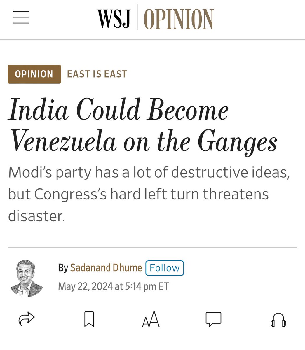 Rahul Gandhi’s anti-business philosophy and redistributionist fantasies could turn India into Venezuela on the Ganges. [My take] v @WSJopinion wsj.com/articles/india…