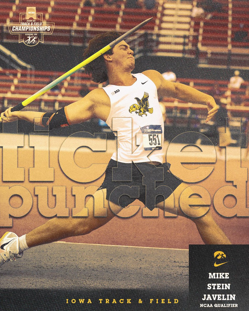 .@MichaelStein__1 𝗦𝗲𝗲 𝘆𝗼𝘂 𝗶𝗻 𝗘𝘂𝗴𝗲𝗻𝗲 🫡 Mike Stein tosses 74.78 meters (245’ 4”) to take 3rd in the men's javelin at the NCAA West Preliminary. #Hawkeyes x #NCAATF