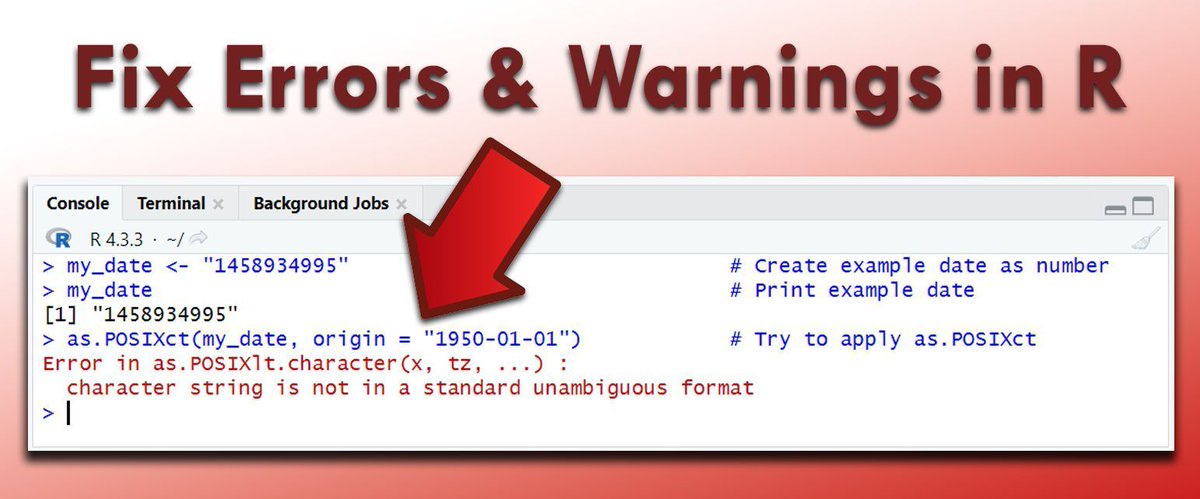 Errors and warnings in R programming can be challenging, but I've got you covered! I've created a list of common errors and warnings in R, including examples and step-by-step instructions on how to fix them. More info: statisticsglobe.com/errors-warning…

#DataScientist #RStats #R4DS