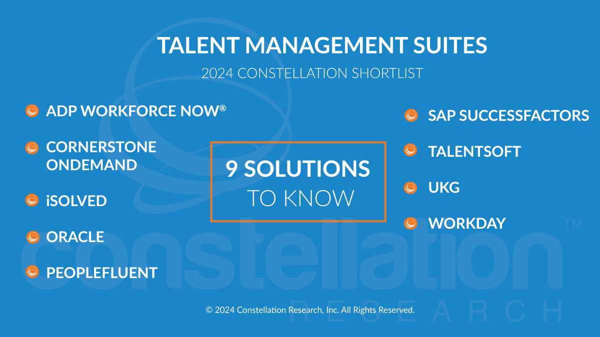 Congrats to the companies listed on the ShortList for Talent Management Suites by @rwang0 bit.ly/3XOJF2c @ADP @CornerstoneInc @isolvedhcm @Oracle @PeopleFluent @successfactors @Talentsoft_NL @UKGInc @Workday