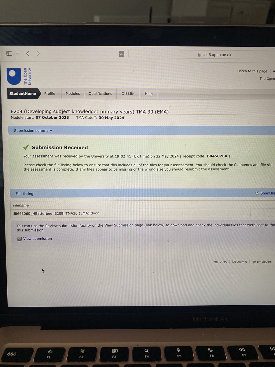 Submitted my final assignment (EMA) for E209 this evening (8 days early!!) 🎉 Now to finish writing & submit my EMA for my E232 module and that will be my second year of study with @OpenUniversity complete ✨