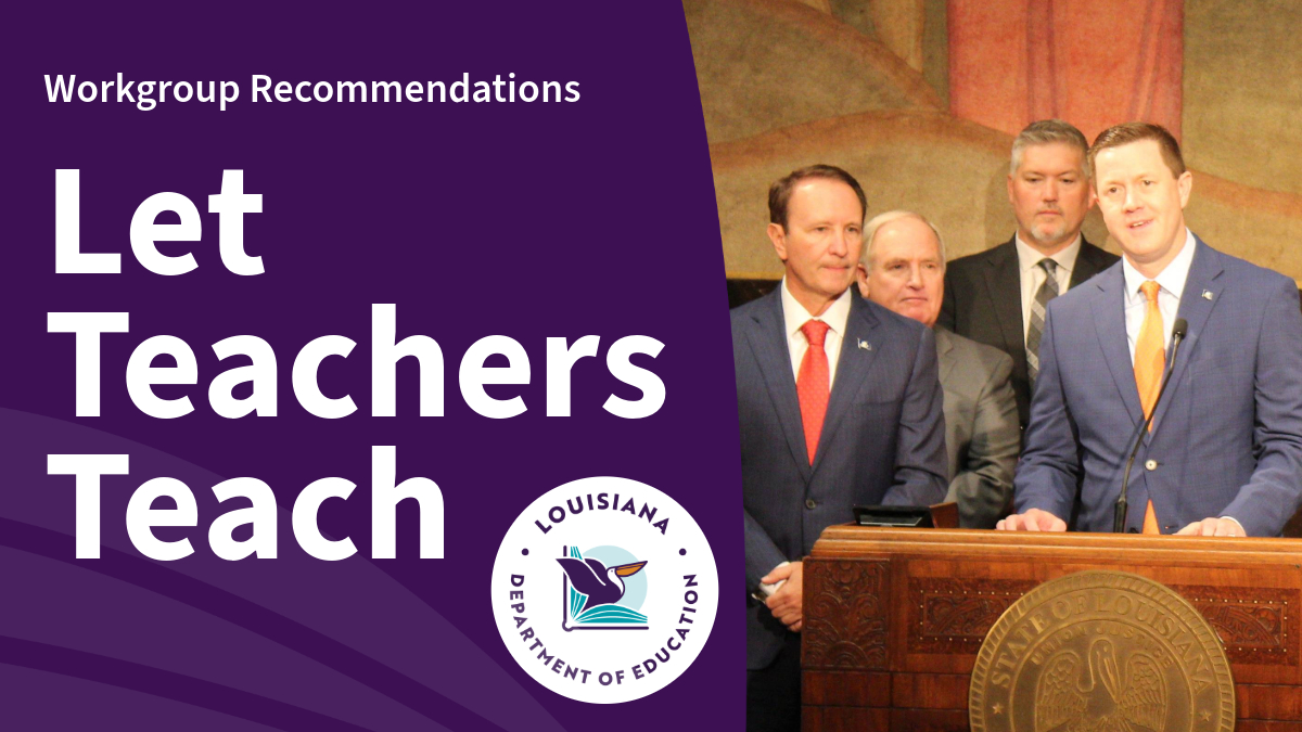 Dr. Brumley was joined by Governor Landry, teachers, and leaders to roll out the Let Teachers Teach recommendations. Practical solutions to help educators focus on the most important aspect of their job – teaching students. @LAGovJeffLandry @cadebrumley ow.ly/u0jY50RRHjb