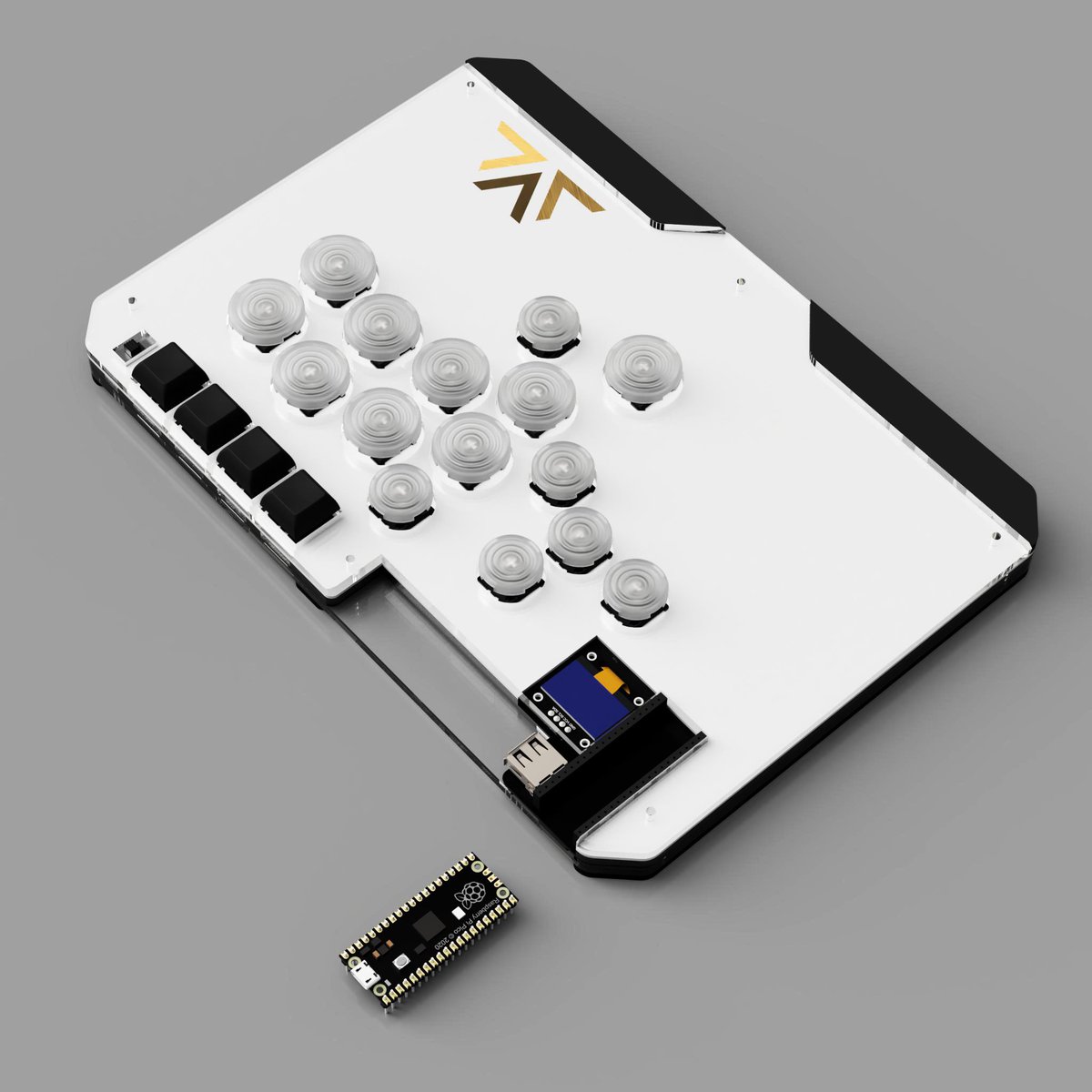 goldenlever's tweet photo. Today we release our new project #LVL15.
This is a leverless for everyone, with hot swap RP2040 PCB, MX switch, and USB dongle, it offers many fun things 😃. Target price is less than 150usd. 

First preorder is for our local 🇮🇩, and will be available internationally in summer. 

Shout out to @TheTrain24 and GP2040 team for making this project possible 🙇🏻‍♂️.