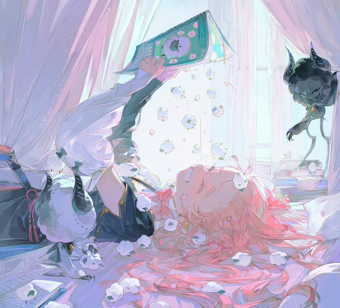 Come with the rising tide. Many sheep fell out while Encore is reading stories...! And... a small bird?#WutheringWaves #WuWafanart 