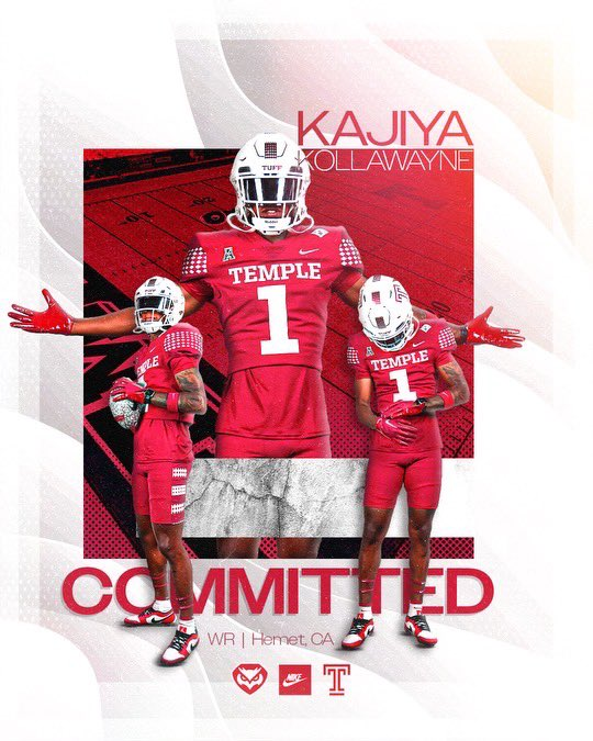 2024 (<a href="/TigersRCC/">RCC Athletics</a>) JUCO WR <a href="/KAEGOGET1/">Kajiya Hollawayne</a> commits to Temple <a href="/Temple_FB/">Temple Football</a>