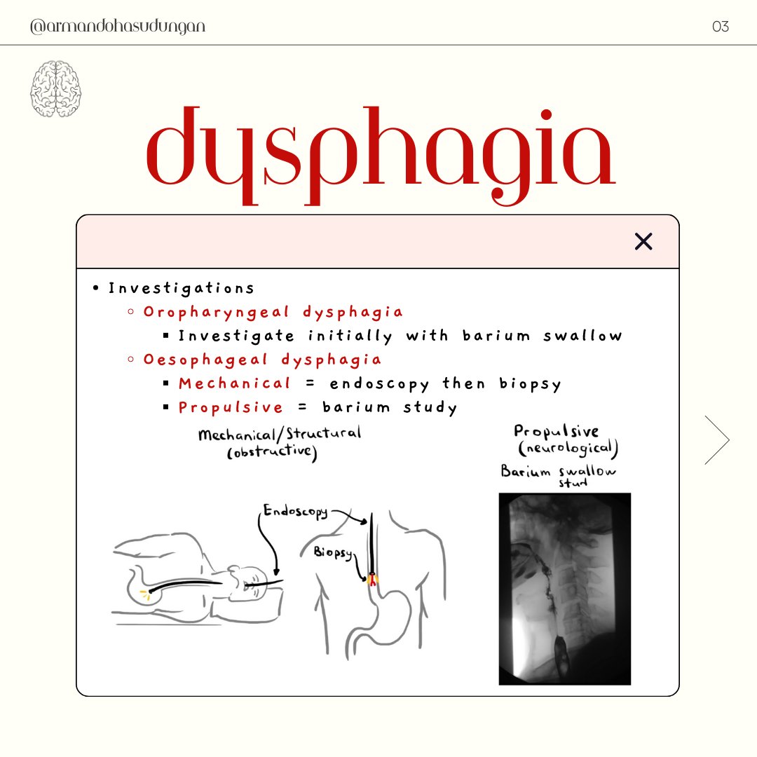 Last week's case and quizzes were on dysphagia!

Dysphagia is a sensation of difficulty or abnormality swallowing. There are two main types of dysphagia: oropharyngeal and oesophageal.

Watch the full video here: youtu.be/rkGJnEr1MF0?fe…
.
.
.
#Armando #dysphagia #medicalnotes