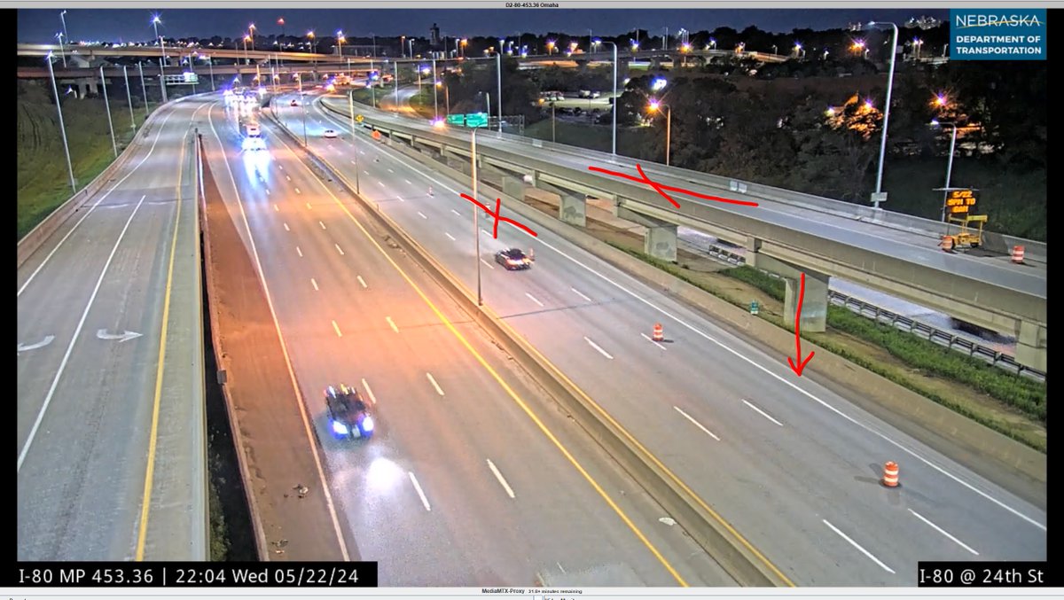 #Omaha Nighttime Roadwork I-80 WB @ 24th street. The 2 right lanes are closed. The 24th Street on ramp is closed. Please merge left in the area and reduce speed in the area.
new.511.nebraska.gov/event/NECARS5-…
