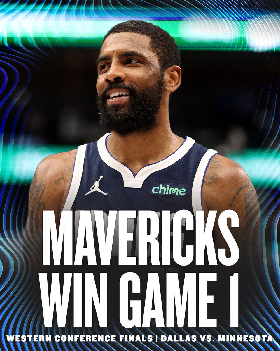 SportsCenter's tweet photo. KYRIE AND LUKA LEAD THE WAY IN GAME 1 🔥

Mavs take a 1-0 lead over the Timberwolves! https://t.co/mbbbpG3IGE