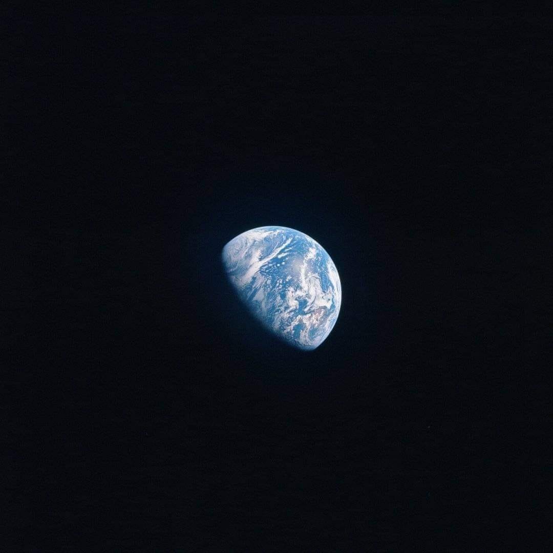 Earth photographed by the Apollo 15 crew from a distance of 85,000 km.