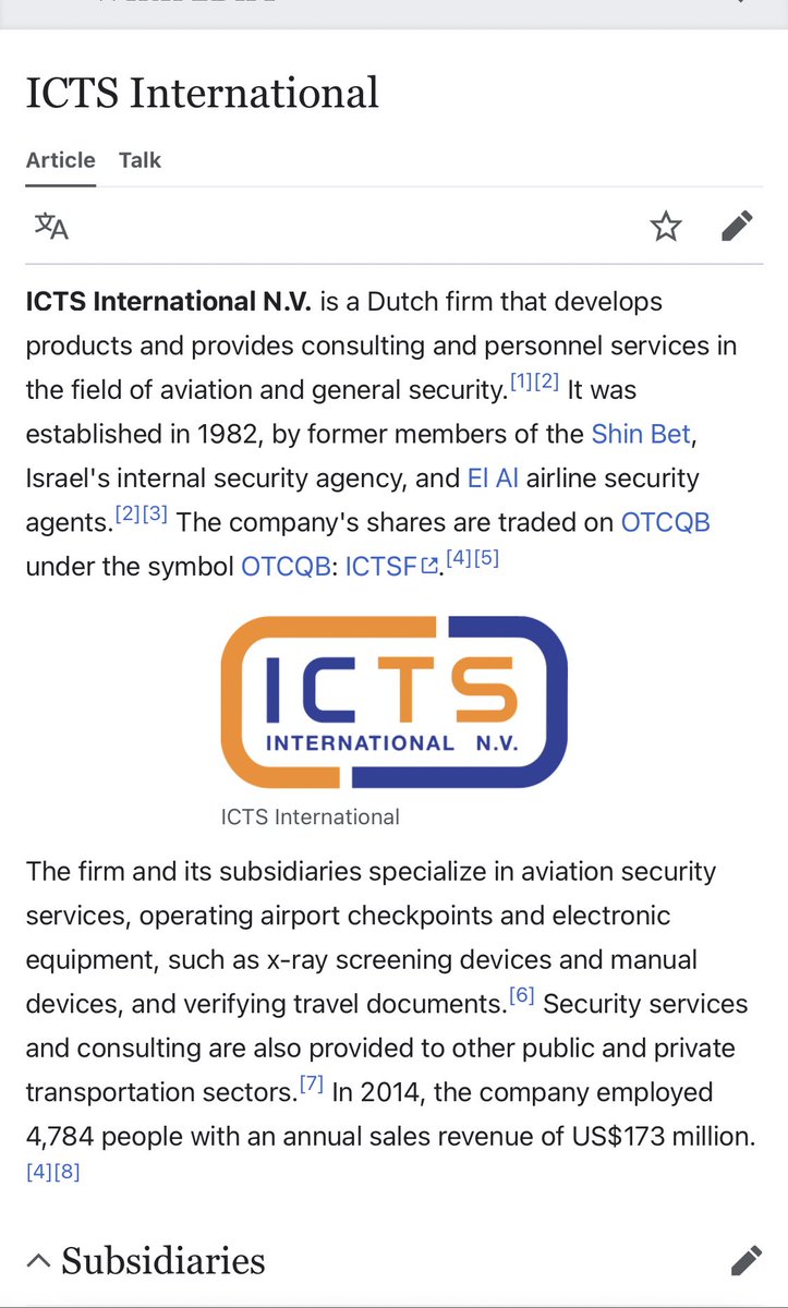 AU10TIX is a Subsidiary of ICTS International N.V 👇🏽
 - a Dutch firm that develops products and provides consulting and personnel services in the field of aviation and general security.
It was Established in 1982, by FORMER MEMBERS of the SHIN BET , ISRAEL’s Internal Security
