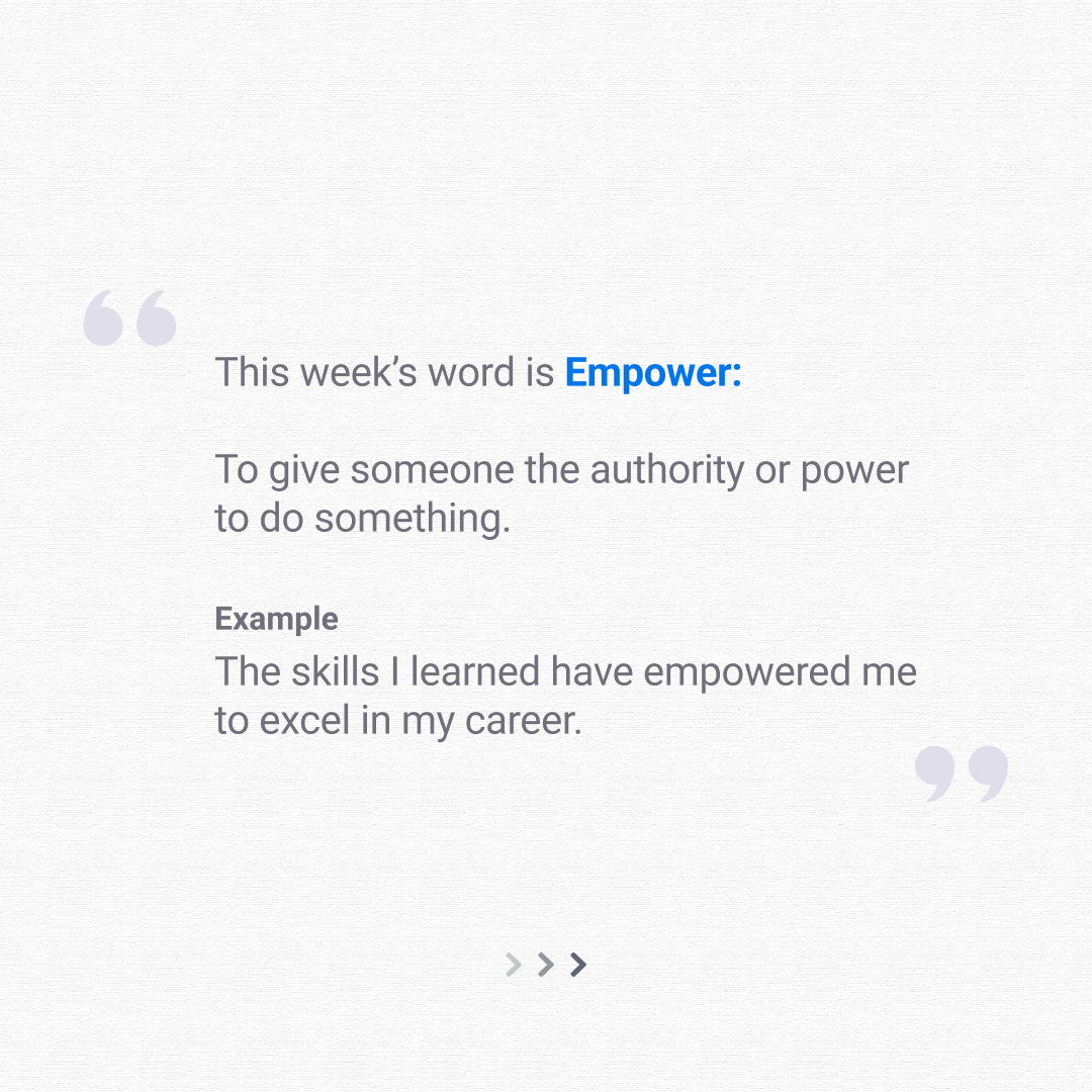 edusynch's tweet photo. It's Wednesday, so that means a new Word of the Week! 
These posts will help you learn vocabulary words that are likely to appear on your IELTS, TOEFL or TOEIC exam.  
The Word of the Week this week is: Empower
#TestPreparation #testpreptips #testprep #edusynch #toefl #ielts https://t.co/0lrHyd5Mlh