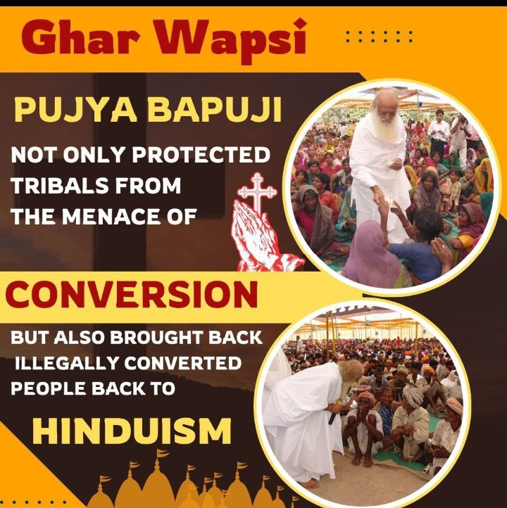 @JyotiSo38331746 Sant Shri Asharamji Bapu ने Conversion रोकने के लिए #GharWapsi मुहिम चलाई।बापूजी द्वारा तुलसी पूजन बाल संस्कार केंद्र गरीब आदिवासियों में भंडारा आदि अनेक सेवा कार्य चलाए गए