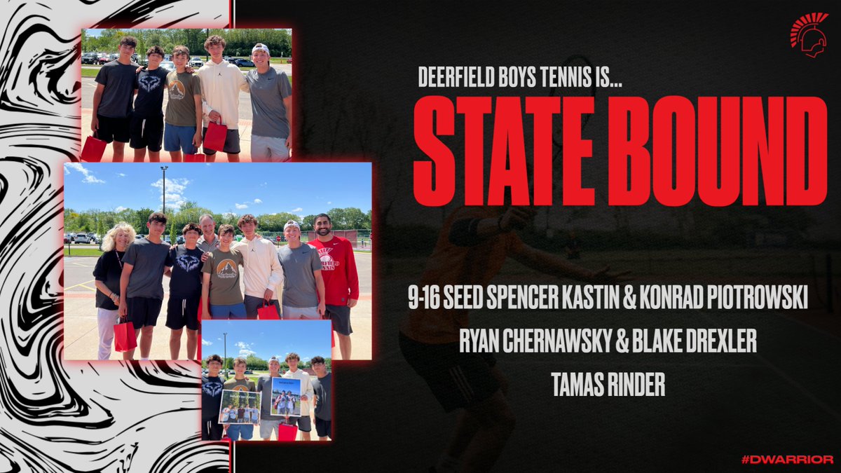 DWarriorTennis's tweet photo. 🚨IHSA STATE INFORMATION
🗓️May 23
🕘9AM
🎾Rinder🆚York @ Conant
🎾Cherno/Drexler🆚NT @ Buffalo Grove HS
🎾Piotrowski/Kastin🆚Oak Forest @ Prospect HS

Result posted at https://t.co/ebse9sHdof
@DHS__Athletics #DWarrior #fastStart #stateSendoff https://t.co/ekTUyJhMWf