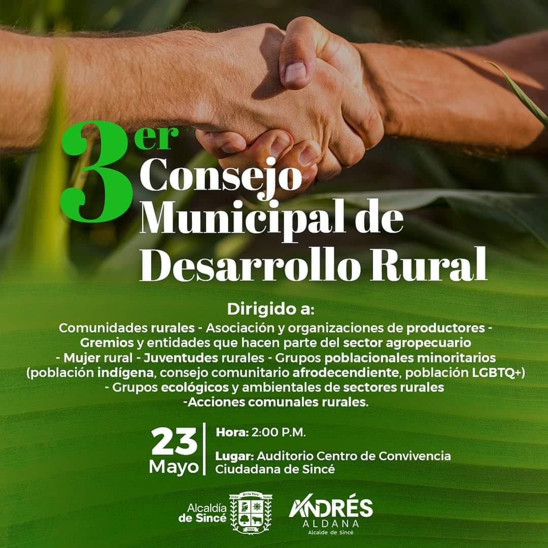 Te invitamos a formar parte del tercer Consejo de Desarrollo Rural en nuestro municipio.🌾✨Tu voz y tu participación son fundamentales para impulsar el progreso de nuestra ruralidad. ¡No faltes!💚 @jflafaurie @Fedegan