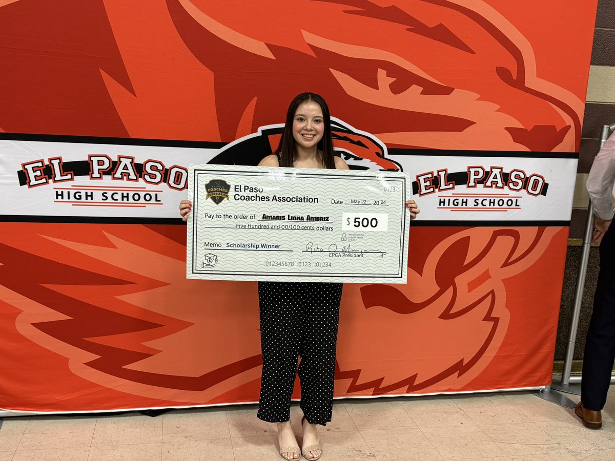 EPHSLadyTigers's tweet photo. Congratulations to Amaris Ambriz for receiving one of the @ElPasoCoaches scholarships tonight! https://t.co/KOCyWK2R9Y