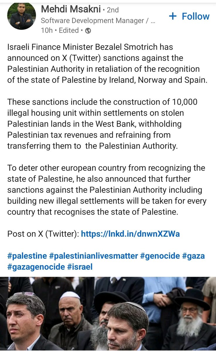 This is the democracy that the US and other western powers are enabling and championing. What a sick world. Because 3 European countries have recognized Palestine, Israel will punish the Palestinians! Let that sink in.