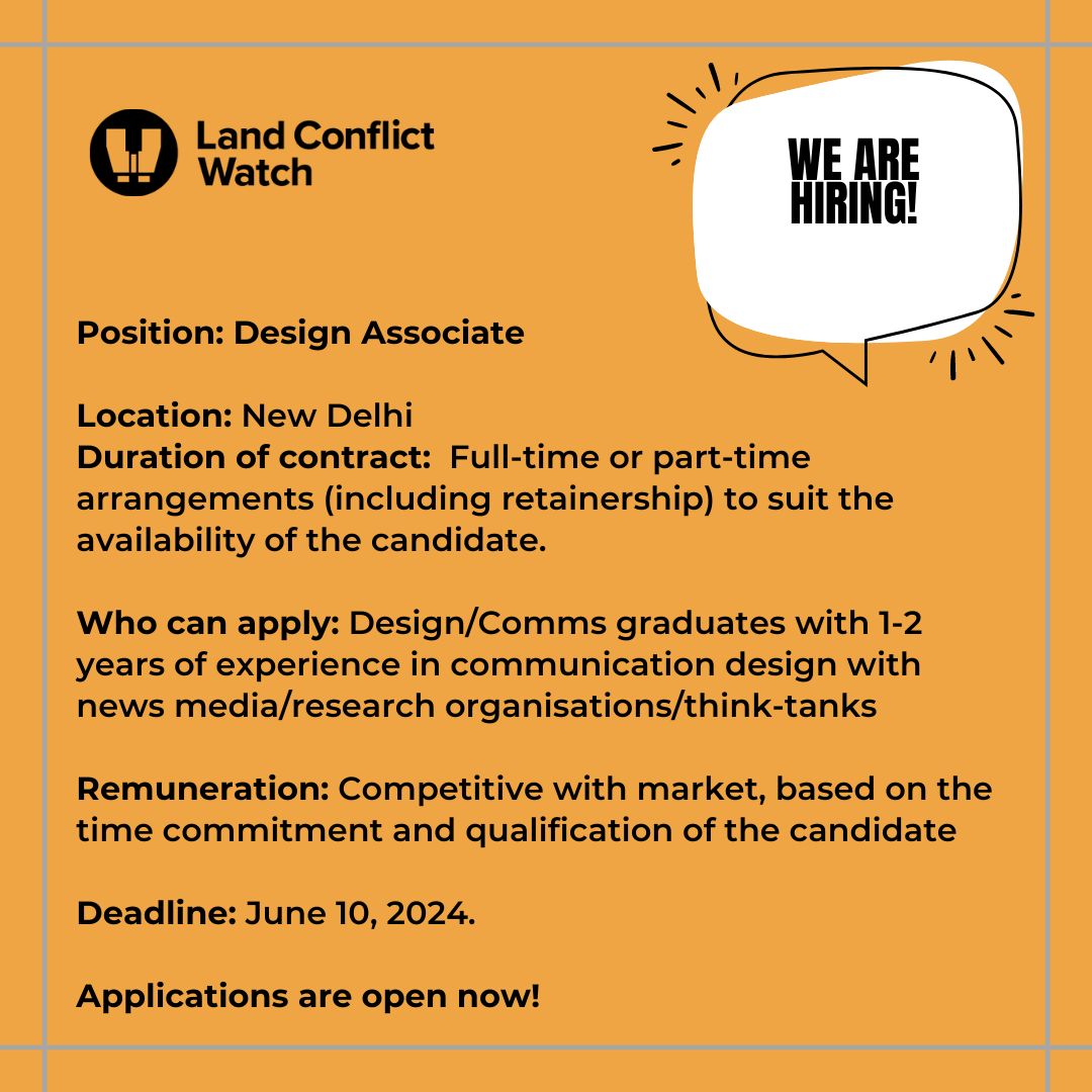 📢Call for Applications

LCW is looking for a Visual Communication Designer to turn our research into compelling visuals. Apply by June 10, 2024. 
docs.google.com/forms/d/15gr7-…

#DesignJobs #VisualStorytelling #LandConflictWatch