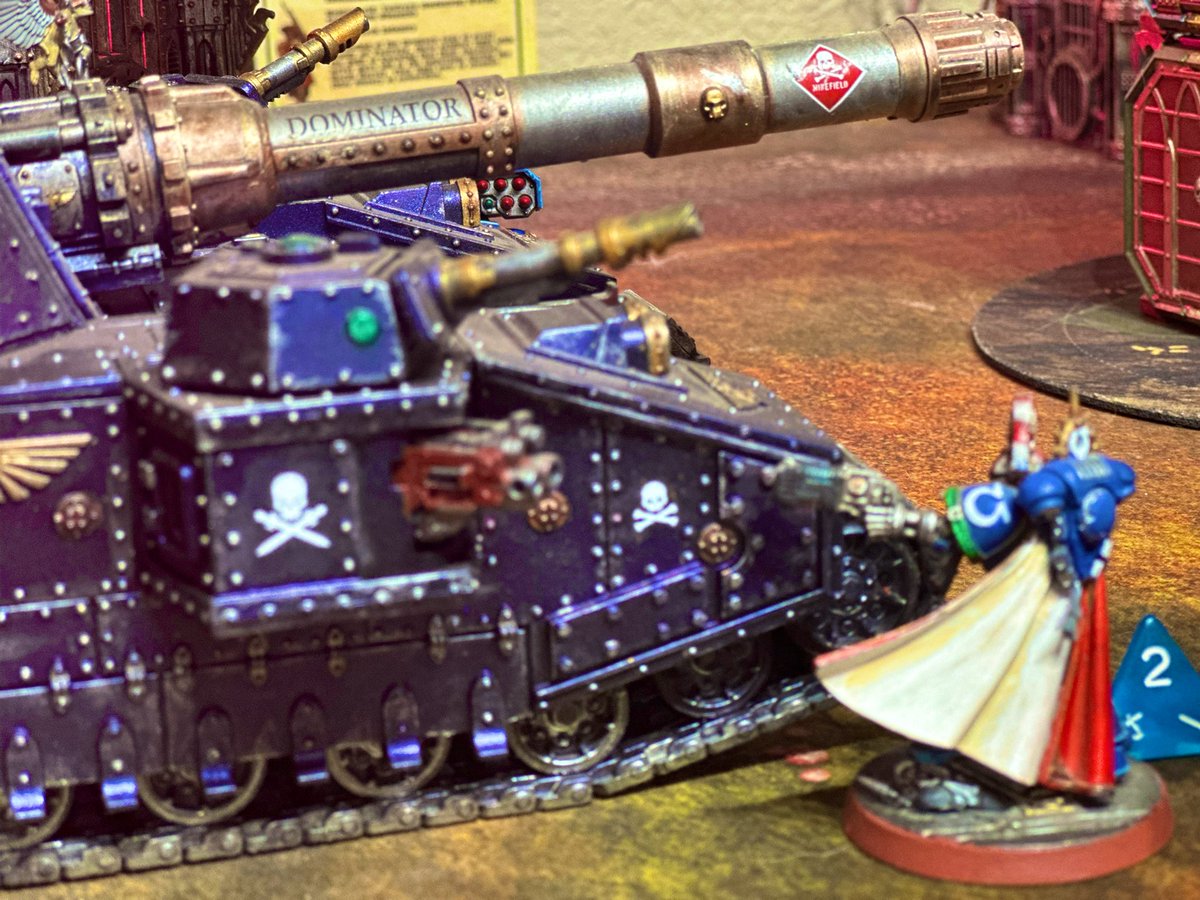 WAPhammer16's tweet photo. Rethink your cape before it gets stuck in the tread of a Shadowsword☠️ @Joshduf12 #warhammer40k #warhammer40000 #warhammer #ultramarines #imperialguard #baneblade #krieg #shadowsword https://t.co/i92PTwqXpv