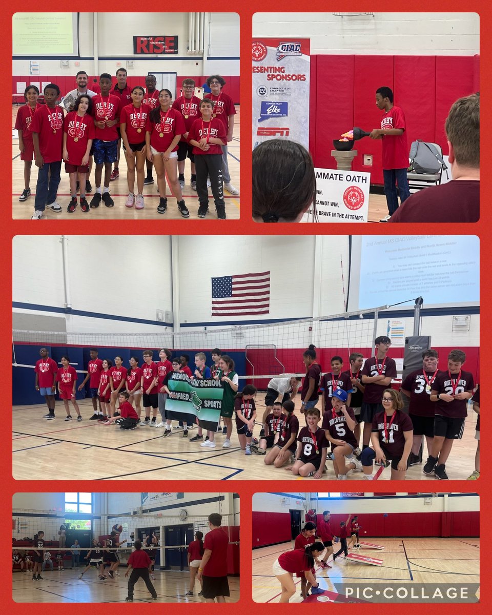 Thank you to Memorial and North Haven Middle Schools for joining us today for our volleyball/cornhole tournament! @CIAC_Unified @Coach_Dydyn @DerbyMiddle_CT @derbypssuper