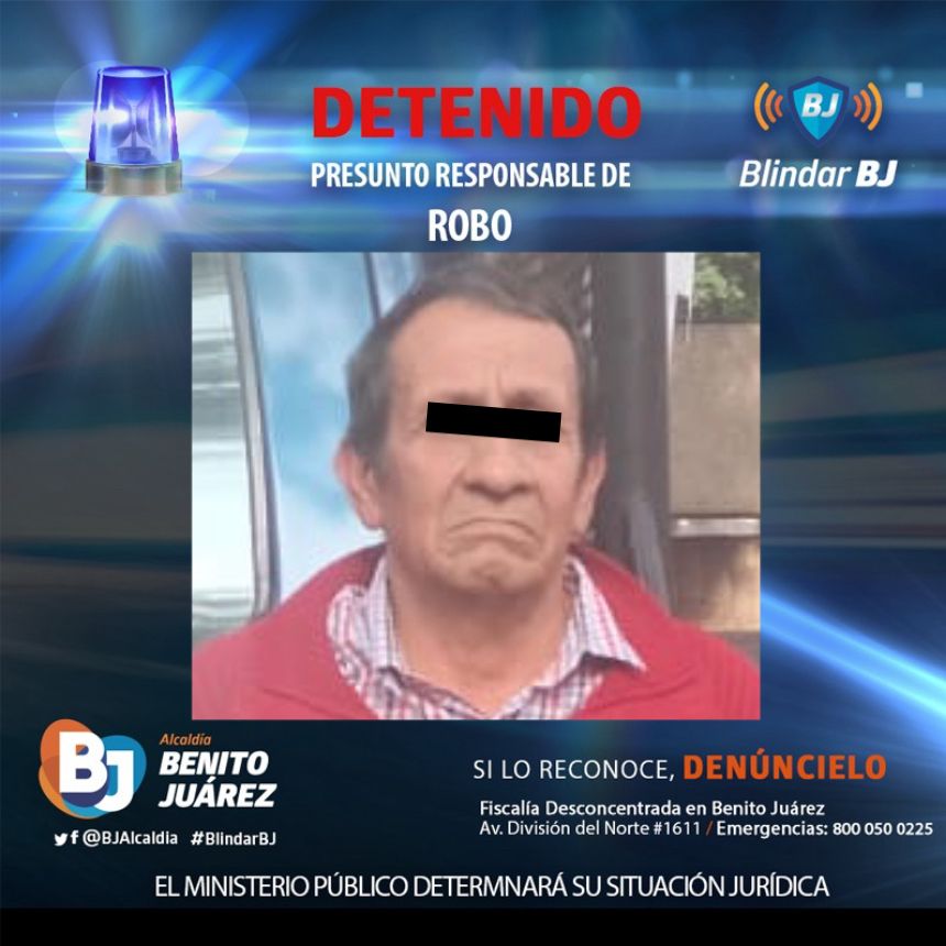 🚨El Equipo de Proximidad #BlindarBJ detuvo a un sujeto por robo en Pestalozzi, Narvarte Poniente. 🚔